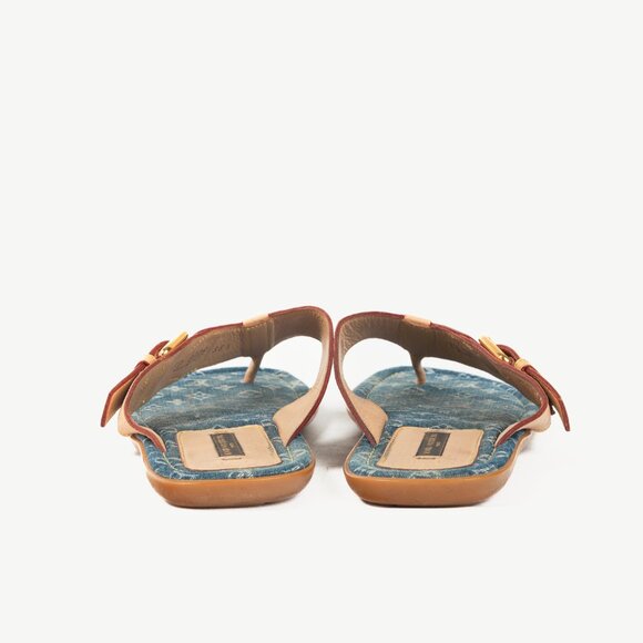 Louis Vuitton Natural Buckled-Leather & Monogram Denim Thong Sandals - Picture 4 of 11